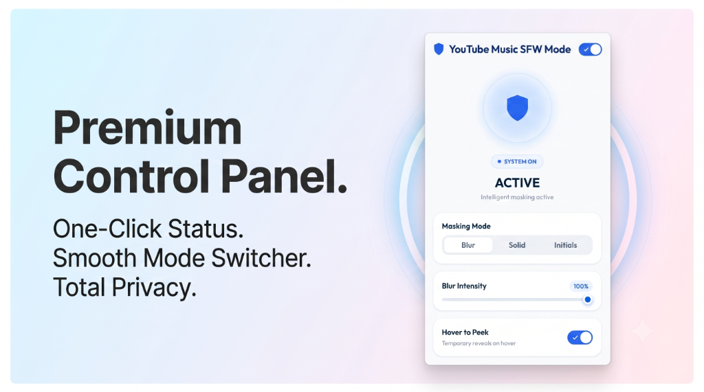 YouTube Music SFW Mode premium control panel and interface